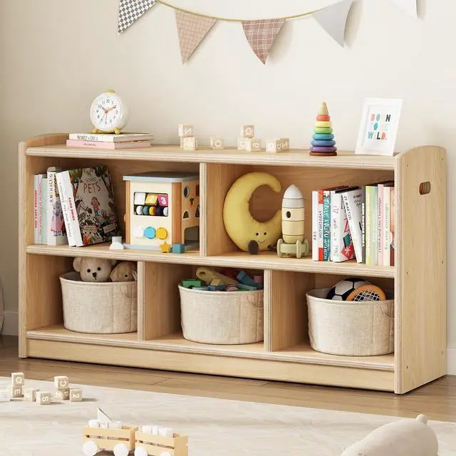 Main image of Montessori Shelf, Toy Storage Organizer with 5 Cube, Natural
