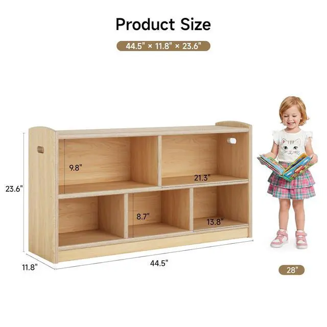 Alt view image 2 of 7 - Montessori Shelf, Toy Storage Organizer with 5 Cube, Natural