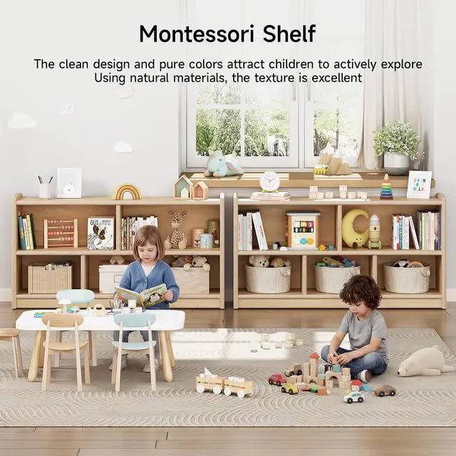 Alt view image 3 of 7 - Montessori Shelf, Toy Storage Organizer with 5 Cube, Natural