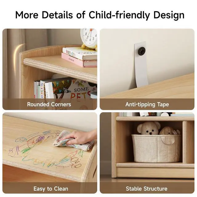 Alt view image 4 of 7 - Montessori Shelf, Toy Storage Organizer with 5 Cube, Natural