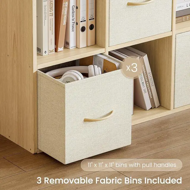 Alt view image 4 of 7 - 6 Cube Storage Organizer - Solid Wood Bookshelf with 3 Storage Bins, Cube Shelf with 2 Removable Back Panels, Vertical or Horizontal Bookcase, Open Book Shelf for Bedroom, Living Room, Office
