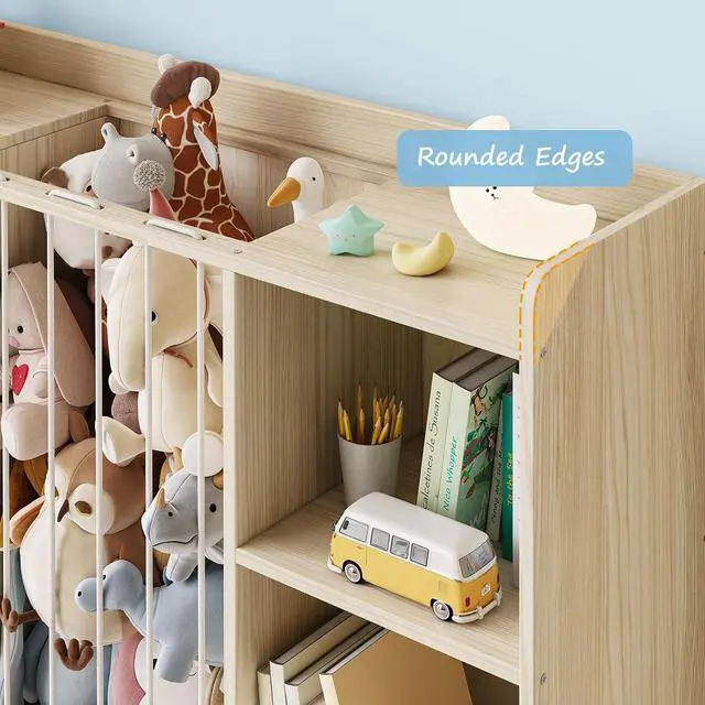 Alt view image 7 of 7 - 4-in-1 Toy Storage Organizer with Stuffed Animal Storage, Solid Pine Kids Bookshelf and Toy Shelf, 6 Cube Shelf with 2 Removable Drawers, Stuffed Animal Zoo for Kids Room, Playroom, Nursery