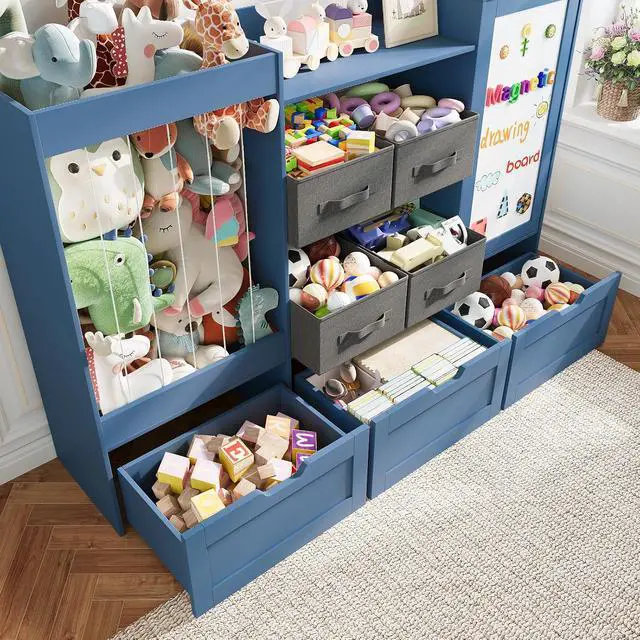 Alt view image 5 of 7 - 61" W Wooden Kids Toy Storage Organizer with Stuffed Animal Storage