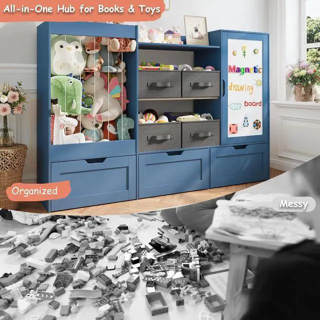 Alt view image 7 of 7 - 61" W Wooden Kids Toy Storage Organizer with Stuffed Animal Storage