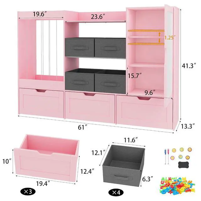 Alt view image 2 of 7 - 61"W Kids Toy Storage Organizer with Stuffed Animal Storage, Wooden