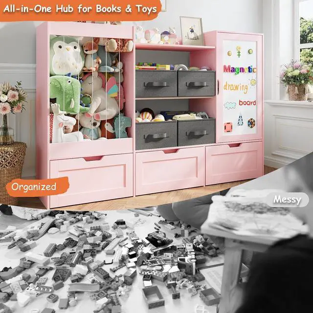 Alt view image 6 of 7 - 61"W Kids Toy Storage Organizer with Stuffed Animal Storage, Wooden
