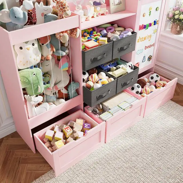Alt view image 5 of 7 - 61"W Kids Toy Storage Organizer with Stuffed Animal Storage, Wooden