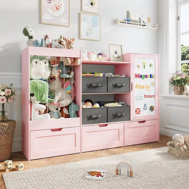 Alt view image 7 of 7 - 61"W Kids Toy Storage Organizer with Stuffed Animal Storage, Wooden