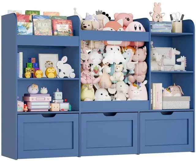 Main image of 61" W Toy Organizer with Stuffed Animal Storage 3 Tier Bookshelf