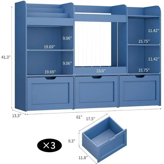 Alt view image 2 of 7 - 61" W Toy Organizer with Stuffed Animal Storage 3 Tier Bookshelf