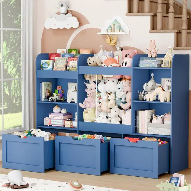 Alt view image 5 of 7 - 61" W Toy Organizer with Stuffed Animal Storage 3 Tier Bookshelf