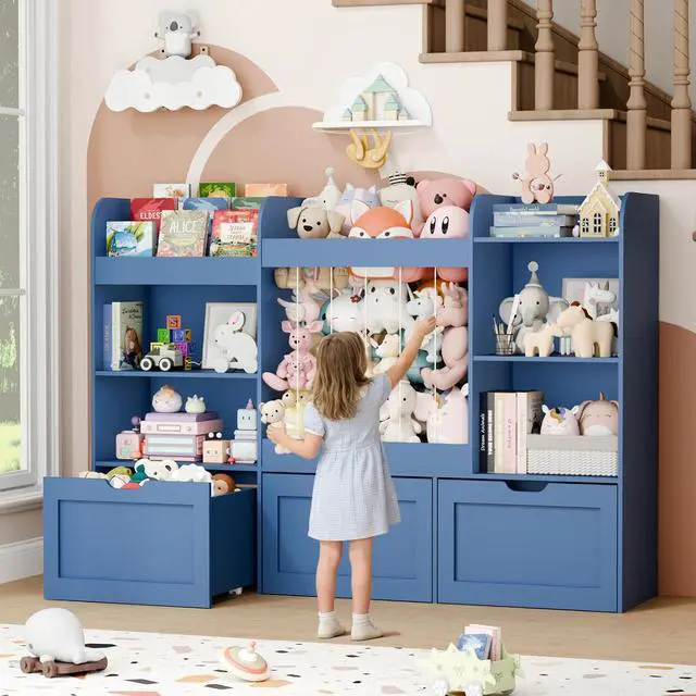 Alt view image 4 of 7 - 61" W Toy Organizer with Stuffed Animal Storage 3 Tier Bookshelf