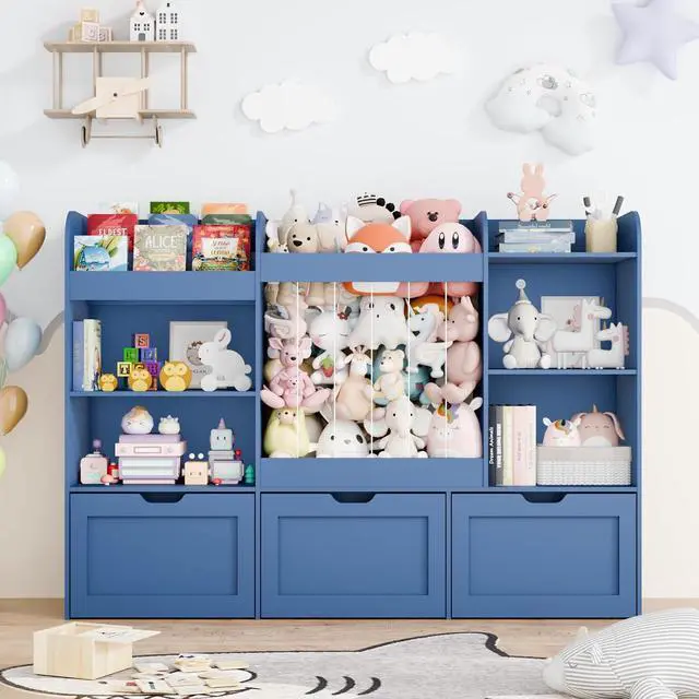 Alt view image 6 of 7 - 61" W Toy Organizer with Stuffed Animal Storage 3 Tier Bookshelf