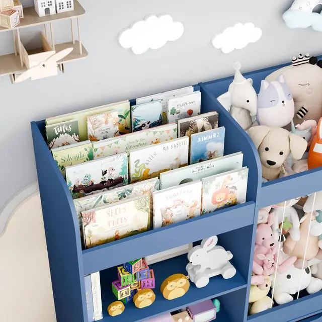 Alt view image 7 of 7 - 61" W Toy Organizer with Stuffed Animal Storage 3 Tier Bookshelf