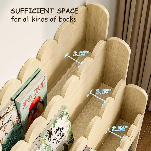 Alt view image 6 of 7 - 2-in-1 Kids Bookshelf with Toy Storage Drawers, Scalloped Montessori Bookcase Front Facing for Toddlers, Solid Wood Book Display & Organizer for Nursery, Playroom, Bedroom & Classroom