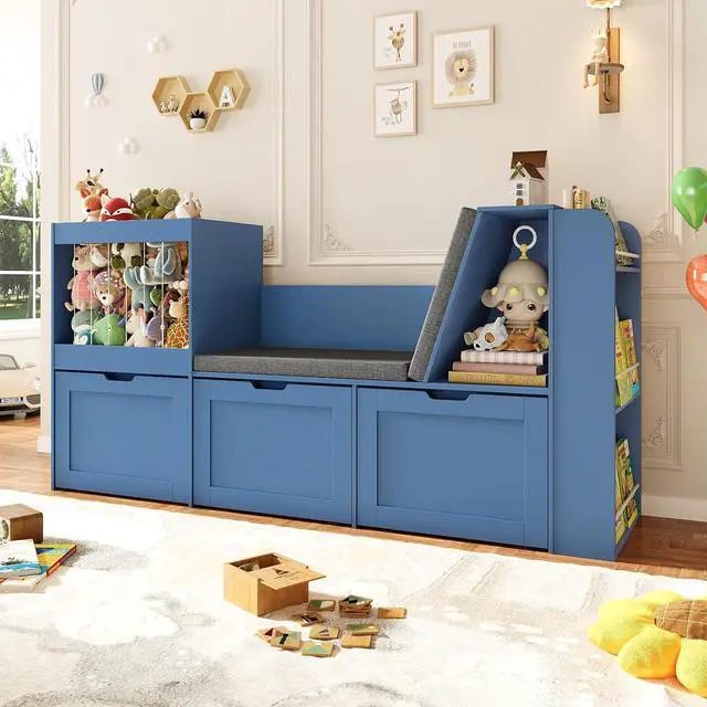 Main image of 66.9"W Kids Reading Nook, Toy Organizer with Stuffed Animal Storage