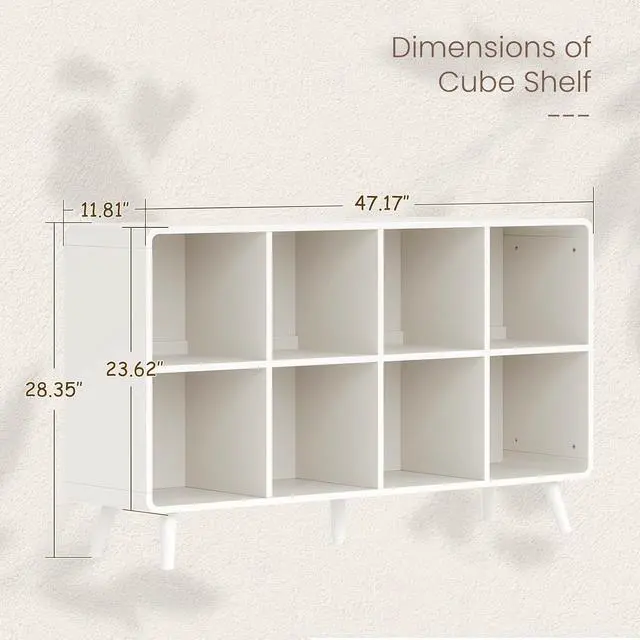 Alt view image 2 of 7 - 8 Cube Storage Organizer, Wooden Cube Shelf with Legs, Modern Curved Edge Bookcase with 2 Removable Back Panels, 2-Tier Open Book Shelf for Living Room Bedroom Office Entryway