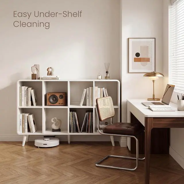 Alt view image 6 of 7 - 8 Cube Storage Organizer, Wooden Cube Shelf with Legs, Modern Curved Edge Bookcase with 2 Removable Back Panels, 2-Tier Open Book Shelf for Living Room Bedroom Office Entryway