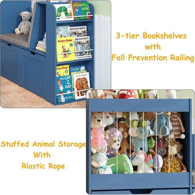 Alt view image 3 of 7 - 66.9"W Kids Reading Nook, Toy Organizer with Stuffed Animal Storage