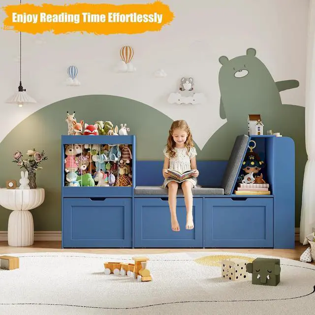 Alt view image 4 of 7 - 66.9"W Kids Reading Nook, Toy Organizer with Stuffed Animal Storage