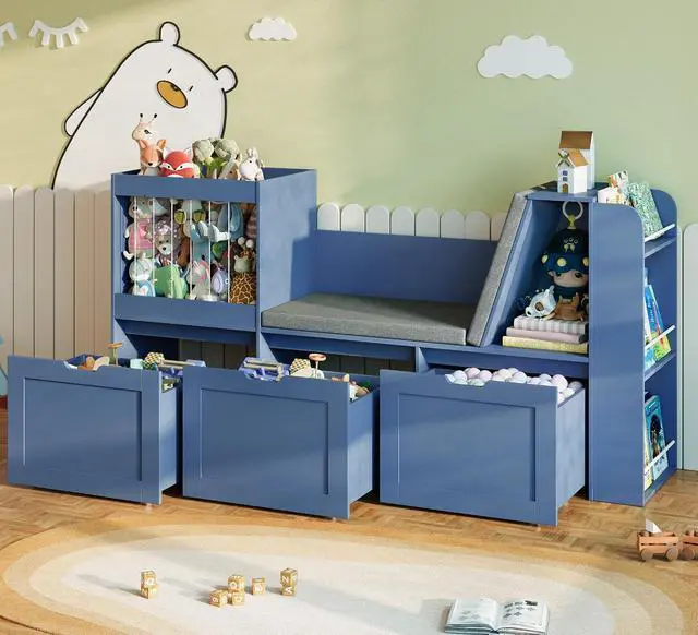 Alt view image 7 of 7 - 66.9"W Kids Reading Nook, Toy Organizer with Stuffed Animal Storage