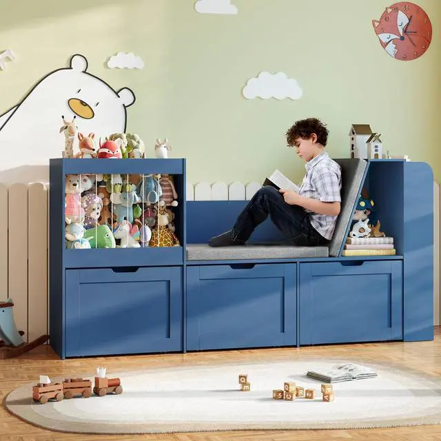 Alt view image 5 of 7 - 66.9"W Kids Reading Nook, Toy Organizer with Stuffed Animal Storage