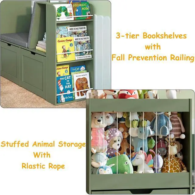Alt view image 3 of 7 - 66.9" W Kids Reading Nook, Toy Storage with Stuffed Animal Storage