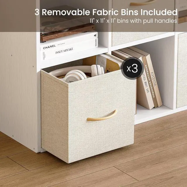 Alt view image 5 of 7 - 6 Cube Storage Organizer - Solid Wood Bookshelf with 3 Storage Bins, Cube Shelf with 2 Removable Back Panels, Vertical or Horizontal Bookcase, Open Book Shelf for Bedroom, Living Room, Office, White