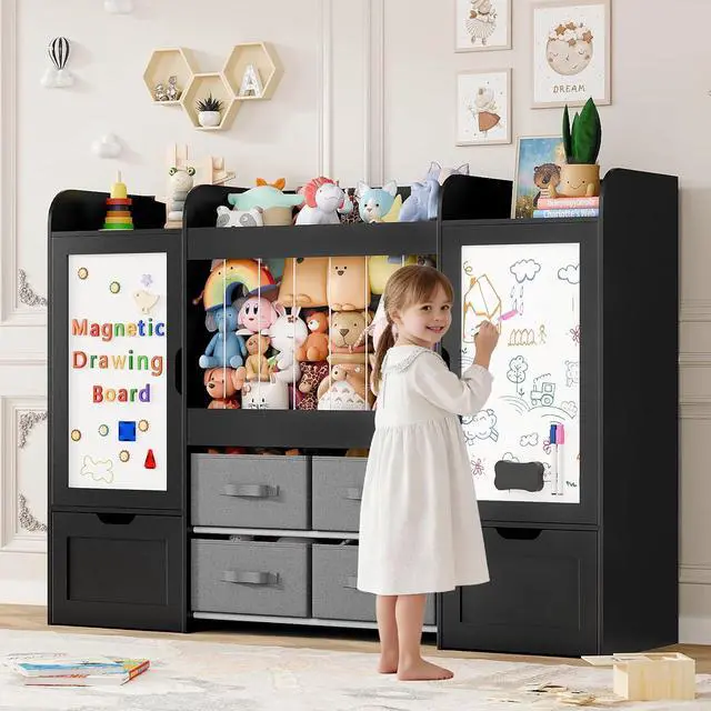Main image of VontinT 61"W Wooden Kids Toy Organizer with Bookshelf Stuffed Animal Holder