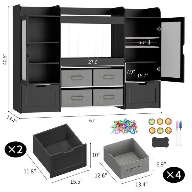 Alt view image 2 of 7 - VontinT 61"W Wooden Kids Toy Organizer with Bookshelf Stuffed Animal Holder