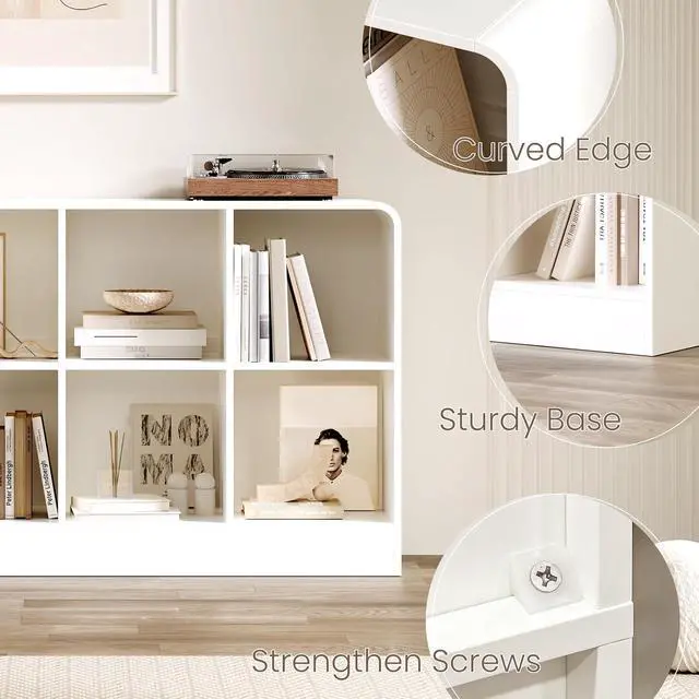 Alt view image 3 of 7 - 8 Cube Storage Organizer, Modern Curved Edge Cube Shelf, Wooden Cubby Storage with Base & 2 Removable Back Panels, 2-Tier Floor Standing Book Shelf for Living Room Bedroom Office Entryway