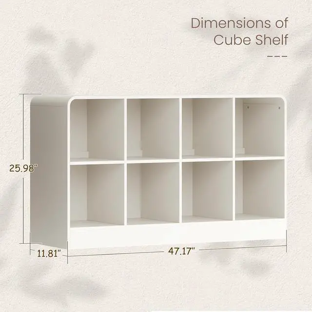Alt view image 2 of 7 - 8 Cube Storage Organizer, Modern Curved Edge Cube Shelf, Wooden Cubby Storage with Base & 2 Removable Back Panels, 2-Tier Floor Standing Book Shelf for Living Room Bedroom Office Entryway