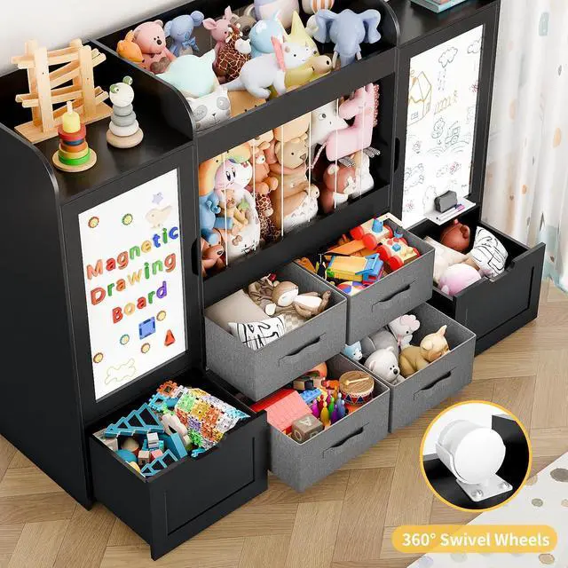 Alt view image 5 of 7 - VontinT 61"W Wooden Kids Toy Organizer with Bookshelf Stuffed Animal Holder