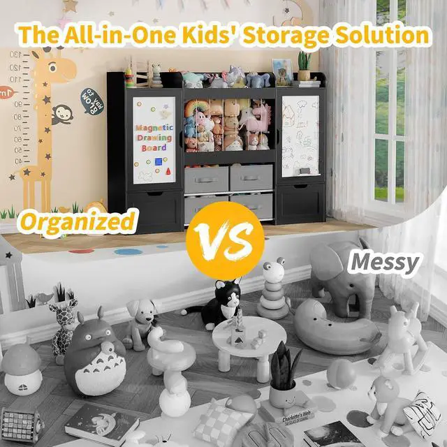 Alt view image 6 of 7 - VontinT 61"W Wooden Kids Toy Organizer with Bookshelf Stuffed Animal Holder