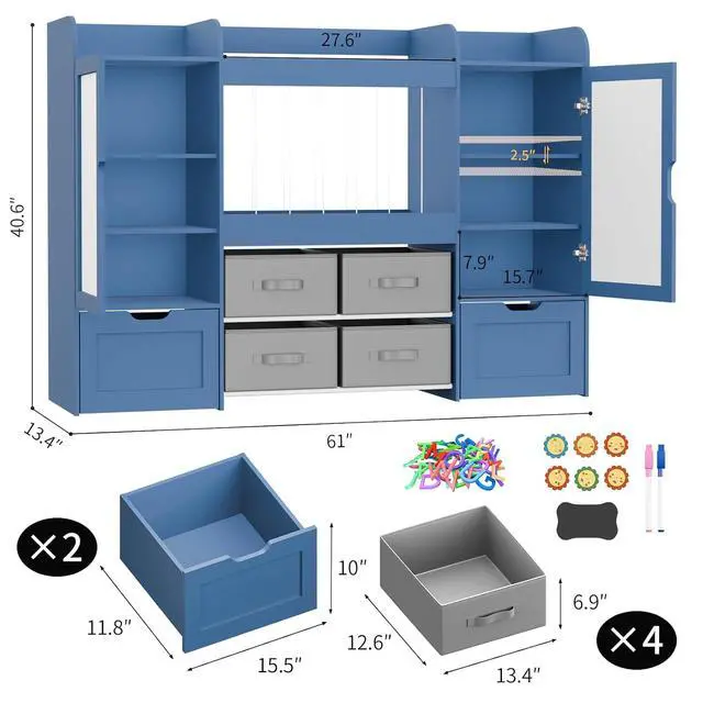 Alt view image 2 of 7 - VontinT Montessori Toy Storage with Magnetic White Board & 6-Cube Bookshelf