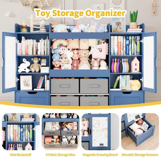 Alt view image 3 of 7 - VontinT Montessori Toy Storage with Magnetic White Board & 6-Cube Bookshelf