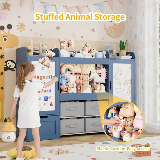 Alt view image 4 of 7 - VontinT Montessori Toy Storage with Magnetic White Board & 6-Cube Bookshelf