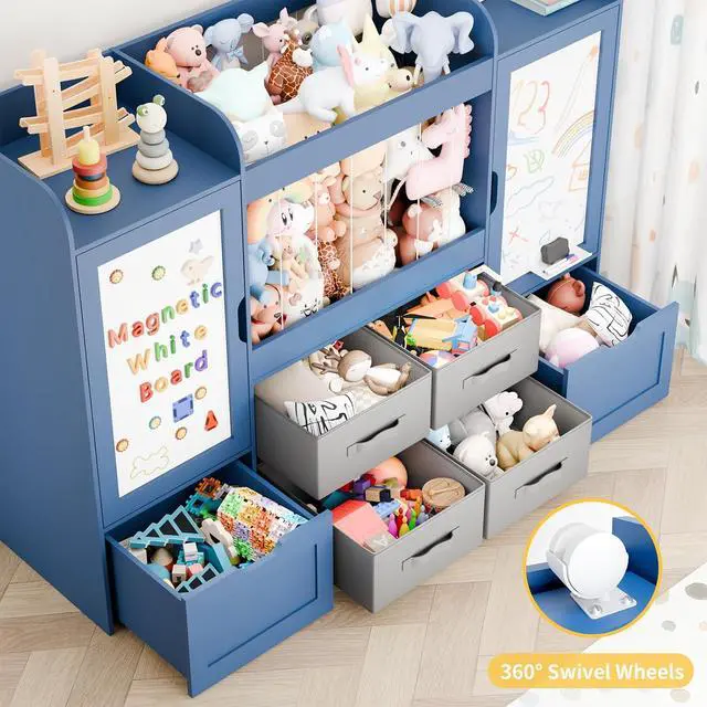 Alt view image 5 of 7 - VontinT Montessori Toy Storage with Magnetic White Board & 6-Cube Bookshelf