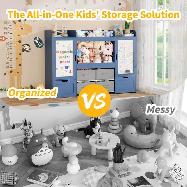Alt view image 6 of 7 - VontinT Montessori Toy Storage with Magnetic White Board & 6-Cube Bookshelf