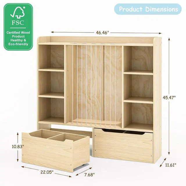Alt view image 3 of 7 - Wooden 3-in-1 Stuffed Animal Storage, Toy Storage and Kids bookshelf
