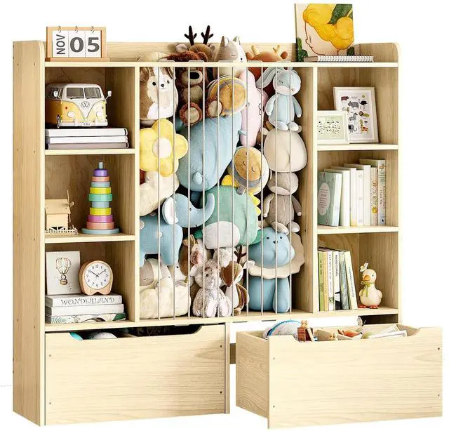 Main image of Wooden 3-in-1 Stuffed Animal Storage, Toy Storage and Kids bookshelf