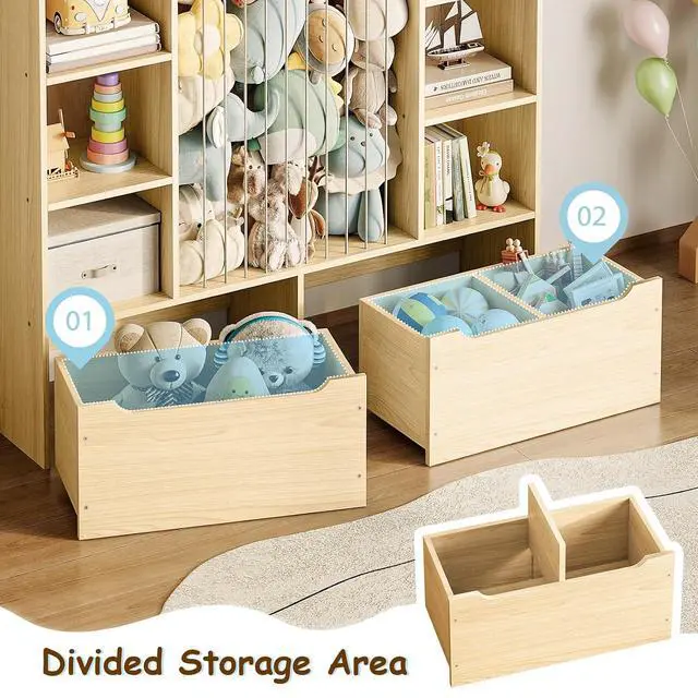 Alt view image 5 of 7 - Wooden 3-in-1 Stuffed Animal Storage, Toy Storage and Kids bookshelf
