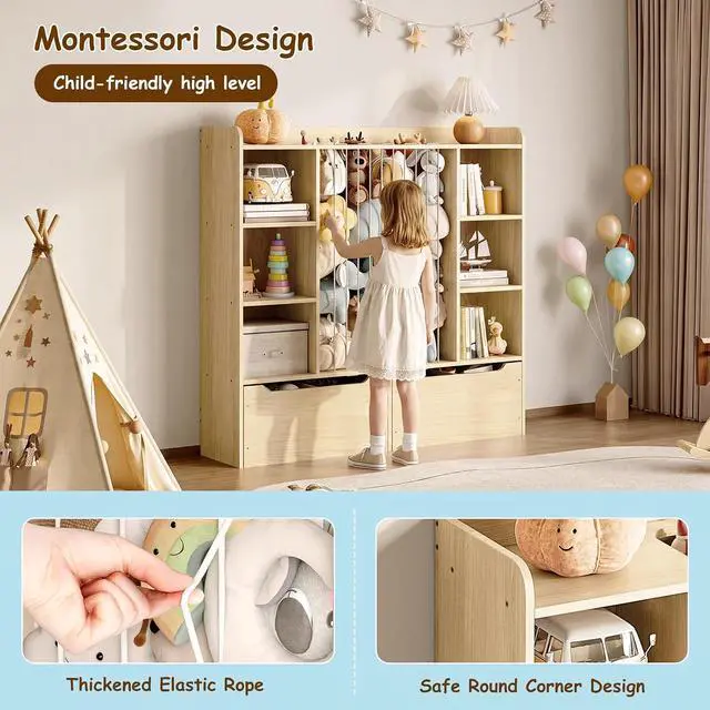 Alt view image 6 of 7 - Wooden 3-in-1 Stuffed Animal Storage, Toy Storage and Kids bookshelf