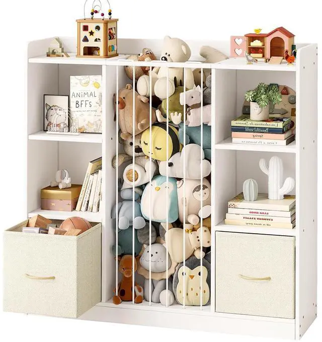 Main image of Toy Storage with Stuffed Animal Storage, White Kids Bookshelf