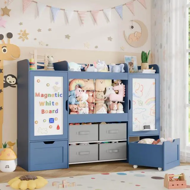 Alt view image 7 of 7 - VontinT Montessori Toy Storage with Magnetic White Board & 6-Cube Bookshelf