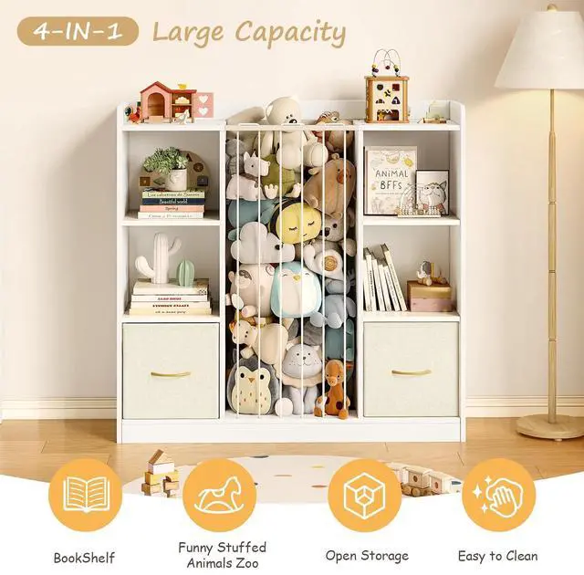 Alt view image 4 of 7 - Toy Storage with Stuffed Animal Storage, White Kids Bookshelf