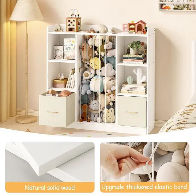 Alt view image 7 of 7 - Toy Storage with Stuffed Animal Storage, White Kids Bookshelf