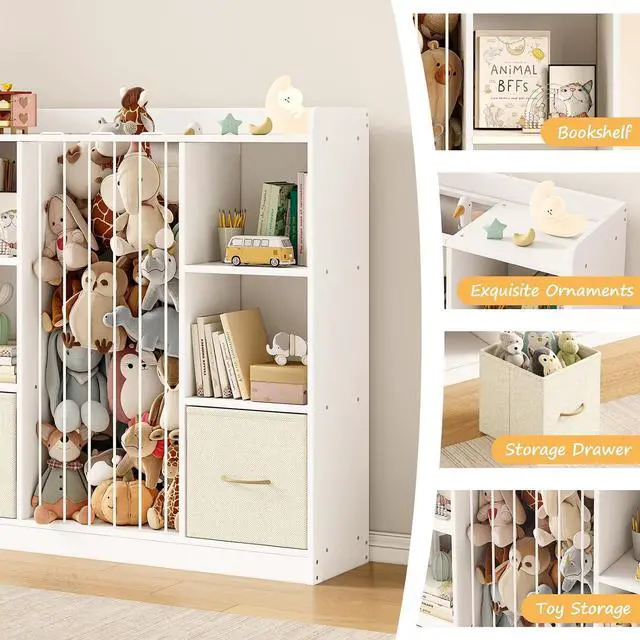 Alt view image 6 of 7 - Toy Storage with Stuffed Animal Storage, White Kids Bookshelf