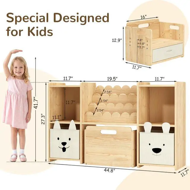 Alt view image 2 of 7 - Kids Bookshelf and Toy Storage with Adjustable Chair