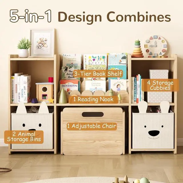 Alt view image 4 of 7 - Kids Bookshelf and Toy Storage with Adjustable Chair